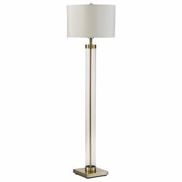 Amazon Brand – Stone & Beam Glass Column Brass Floor Lamp, With Bulb, Linen Shade, 13.0