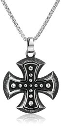 Men's Stainless Steel Cross Pendant with Black with Round Box Chain Pendant Necklace, 24