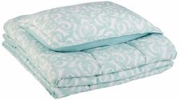 AmazonBasics Comforter Set - Soft, Easy-Wash Microfiber, Teal Scroll, Twin/Twin XL