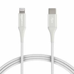 AmazonBasics – Fortschrittliches Verbindungskabel USB-C auf Lightning, doppelt geflochtenes Nylon, MFi-zertifiziertes Ladekabel für iPhone, silberfarben, 1,82 m