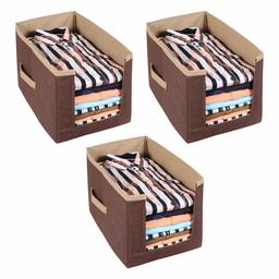 Amazon Brand - Solimo Fabric Shirt Stacker Organiser, Set of 3, Brown and Beige