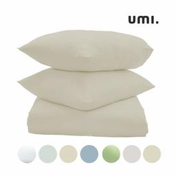 UMI. by Amazon - Funda de edredón y 2 fundas de almohada de satén de algodón 100% liso con 300 hilos, piedra pómez, súper suave y cómodo, transpirable