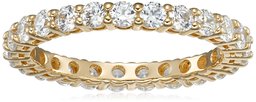 Yellow-Gold-Plated Sterling Silver All-Around Band Ring set with Round Swarovski Zirconia (1 cttw), Size 7