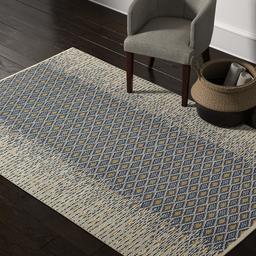 Rivet Modern Flatwoven Rug with Intersecting Diamonds, 5' x 8', Blue and Gray with Gold