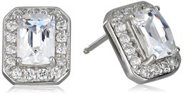 [Find] Amazon Collection Platinum Plated Sterling Silver suwarohusuki-・zirukonia Use Emerald Cut Blue Sapphire Diamond Halo Stud Earrings e1310401 _ 120 _ 000 