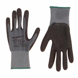 AmazonBasics - Guantes de trabajo con revestimiento de látex, forro de fibra de nailon, gris, talla 8, M, 12 pares