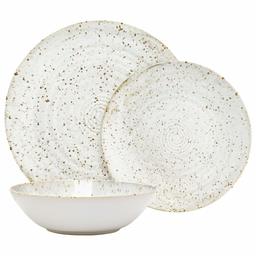 Rivet 18-Piece Stoneware Plates and Bowls Dinnerware Set, Service for 6, Speckle Swirl Glaze