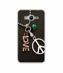 Amazon Brand - Solimo Designer Love and Peace UV Printed Soft Back Case Mobile Cover for Samsung Galaxy J2 Ace