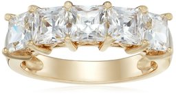 Platinum or Gold Plated Sterling Silver Princess-Cut 5-Stone Ring made with Swarovski Zirconia