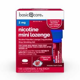 Basic Care Mini Nicotine Polacrilex Lozenge 2 mg (nicotine), Cherry Ice Flavor, Stop Smoking Aid, 135 Count