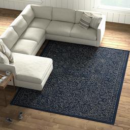 Amazon Brand – Stone & Beam Contemporary Floral Medallion Wool Area Rug, 8' x 10', Blue on Blue