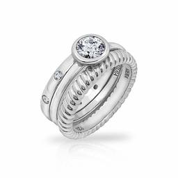 [Amazon Collection] Amazon Collection Rhodium Plated Sterling Silver Clear Cubic Zirconia Three Stack Ring Set, Size 14