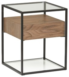 Amazon Brand – Rivet King Street Industrial Floating Side Table Night Stand, Walnut, Black Metal, Glass