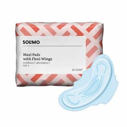 Amazon Brand - Solimo Ultra Thin Pads with Flexi-Wings for Periods, Overnight Absorbency, Unscented, Size 4, 28 Count, 1 Pack