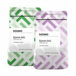 Amazon Brand - Solimo Epsom Salt Soaking Aid, Lavender Scented, 3 Pound & Solimo Epsom Salt Soaking Aid, Eucalyptus Scented, 3 Pound