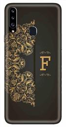 Amazon Brand - Solimo Designer Black Pattern Alphabet-F 3D Printed Hard Back Case Mobile Cover for Samsung Galaxy A20s