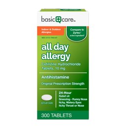 Basic Care All Day Allergy Cetirizine Hcl Tablets, 10 mg, 300 Count