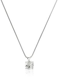 Sterling Silver Cushion-Cut Checkerboard Created White Sapphire Pendant Necklace (8mm)