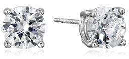 Amazon Essentials Sterling Silver Round Created White Sapphire Birthstone Stud Earrings (April)