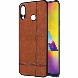 Amazon Brand - Solimo Leather Mobile Cover (Soft & Flexible Back case) for Samsung Galaxy M20 (Brown)