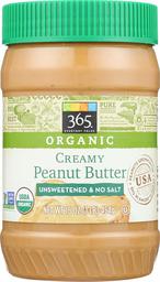 365 Everyday Value, Organic Creamy Peanut Butter, Unsweeteend & No Salt, 16 oz Casepack