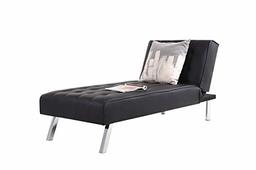 Phoenix Home Linen Chaise Lounger with Chrome Legs, Black