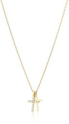 10k Gold Swarovski Zirconia Dainty Two Cross Pendant Necklace