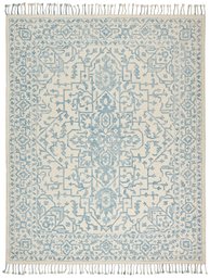 Amazon Brand – Stone & Beam New England Tassled Wool Farmhouse Area Rug, 5 x 8 Foot, Blue and Cream