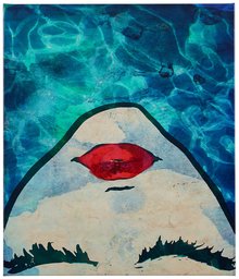 Amazon Brand – Rivet Red Lips in The Blue Water Print Wall Art Decor, 20