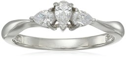 Ring Sterling-Silber 925 platiniert Tropfenform 3 Steine Swarovski Zirkonia,farblos