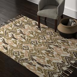 Amazon Brand – Rivet Modern Global Ikat Area Rug, Handtufted Cotton and Wool, 5' x 8', Olive and Beige