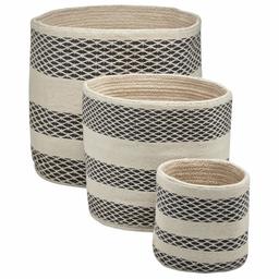 Amazon Brand – Rivet Modern Geometric Handwoven Round Basket Set - Set of 3, White / Black