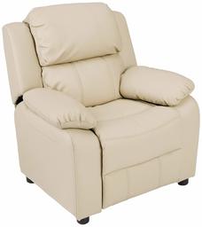 AmazonBasics LeatherSoft Kids/Youth Recliner with Armrest Storage, 5+ Age Group, Beige (Renewed)