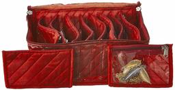 Amazon Brand - Solimo Fabric Jewellery Box with 10 Transparent Pouches, Maroon