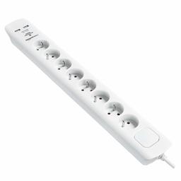 AmazonBasics Eight Socket Surge Protected Extension Lead with 2 USB Charging Ports and Power Switch, 1 Metre, White