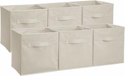 AmazonBasics Collapsible Fabric Storage Cubes Organizer with Handles, Beige - Pack of 6