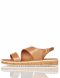 FIND. - Assymetric Cork Sole Leather, Sandali con Zeppa Donna