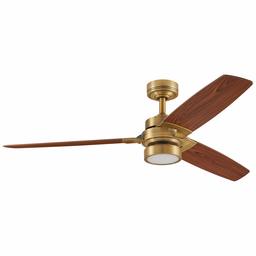 Amazon Brand – Rivet Modern Remote Control AC Motor Ceiling Flush Mount Fan with 18W LED Light - 52 x 52 x 7.6 Inches, Aged Brass with Maple Finish Blades