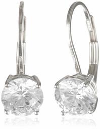 Amazon Essentials Platinum Plated Sterling Silver Round Cut Cubic Zirconia Leverback Earrings (6.5mm)