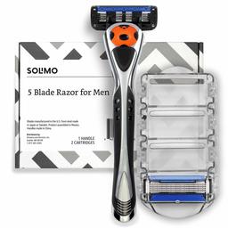 Solimo 5-Blade MotionSphere Razor for Men with Precision Trimmer, Handle & 2 Cartridges (Cartridges fit Solimo Razor Handles only)
