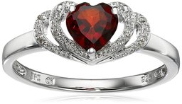 Sterling Silver Garnet and Diamond Accent Open Halo Heart Ring, Size 6