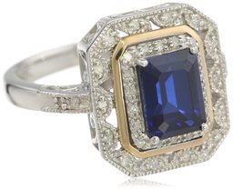 Sterling Silver and 14k Yellow Gold Sapphire and Diamond Ring, Size 7