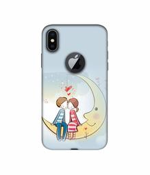 Amazon Brand - Solimo Designer Couple Sitting On Moon 3D Printed Hard Back Case Mobile Cover for Apple iPhone X (Logo Cut)