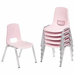 AmazonBasics 12 Inch School Classroom Stack Chair, Chrome Legs, Pink, 6-Pack