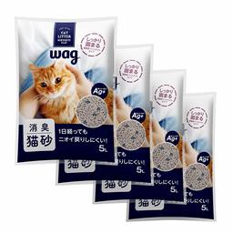 Wag Deodorant Cat Sand, Mineral (Cardboard Packaging) for Cats, 1.6 gal (5 L) x 4 Bags