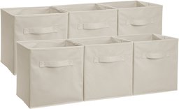 AmazonBasics Foldable Storage Bins Cubes Organizer, 6-Pack, Beige (Renewed)