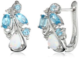 [Find] Amazon Collection Blue and White Topaz Accents Hoop Earrings and suta-ringusiruba-kurie-syonopa-ru