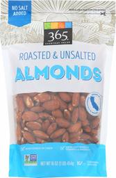 365 Everyday Value, Almonds, Roasted & Unsalted, 16 oz