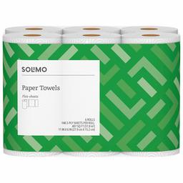 Solimo Basic Flex-Sheets Paper Towels, 6 Value Rolls, White, 148 Sheets per Roll