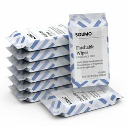 Amazon Brand - Solimo Flushable Adult Toilet Wipes, Fragrance Free, 336 Count (8 packs of 42)